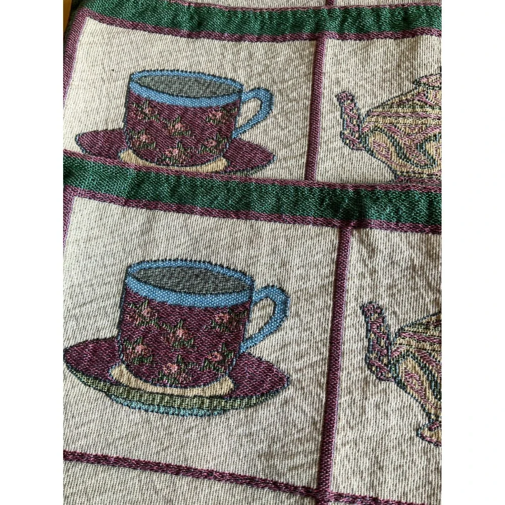 Vintage Woven Tapestry Placemats Set 4 Teapot Teacup Tea Time Cottagecore 18x13